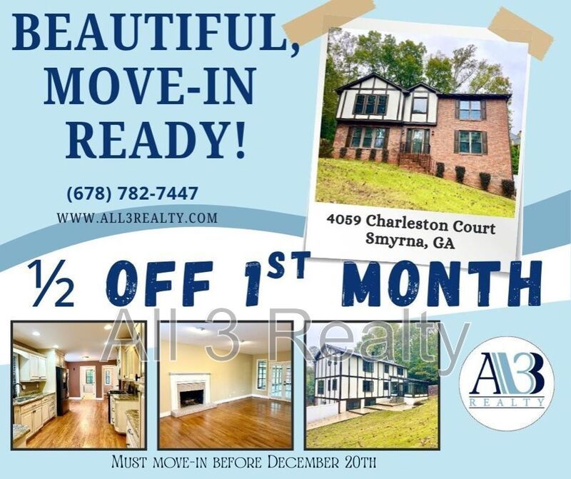 Half off first month's rent with move-in by December 20!!! Welcome to this stunning 4-bedroom, 3.5-bathroom home located in the vibrant community of Smyrna, GA. property image