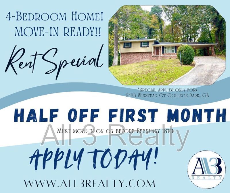 HALF OFF FIRST MONTH move-in on or before February 15t. Welcome to this stunning 4-bedroom, 2.5-bathroom home located in the vibrant community of College Park, GA. property image